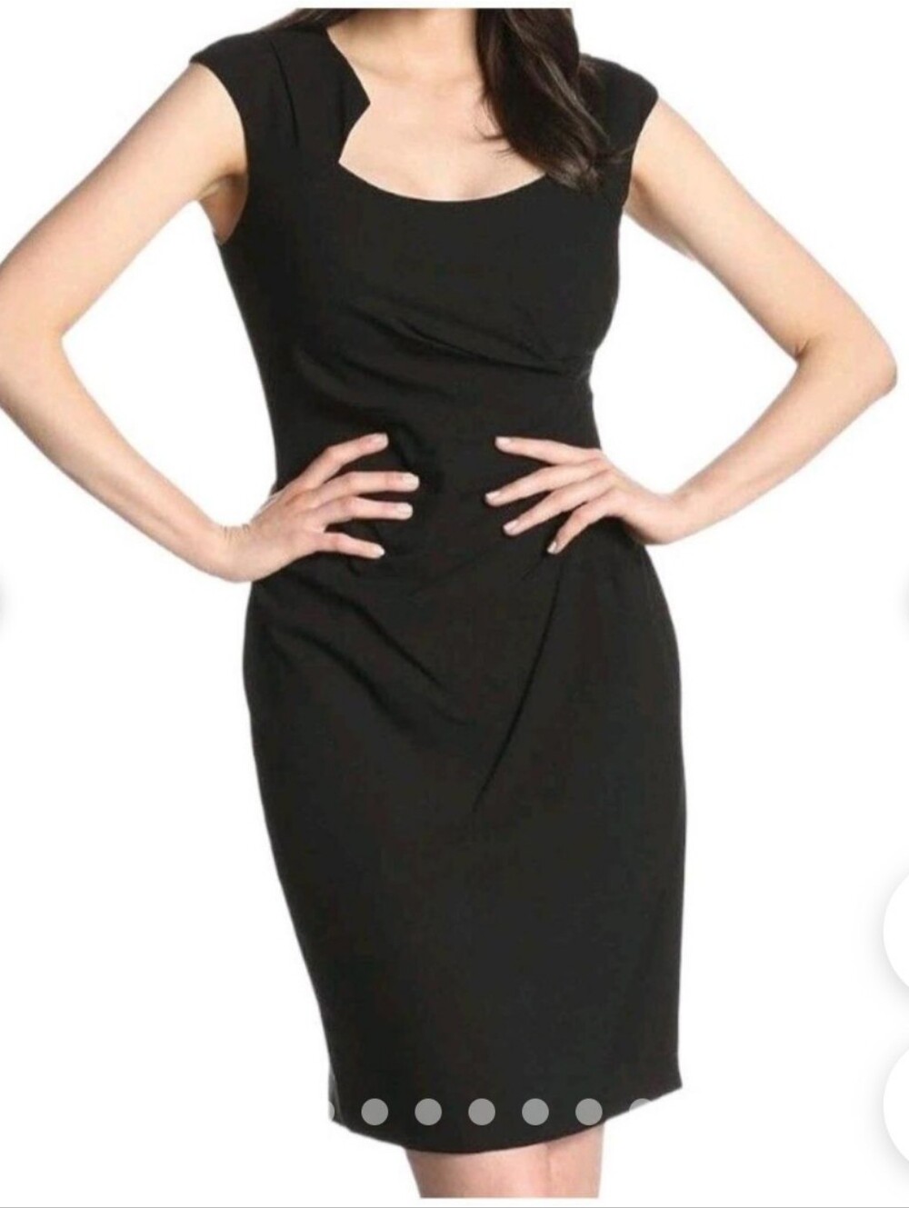 Elegant Black Cap-Sleeve Sheath Dress - Classic Women's Workwear Side Rouche